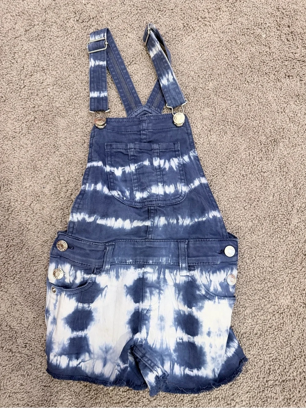 Justice Blue and White Tie-Dye Denim Overall Shorts
